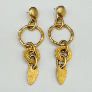 Vintage Statement Gold Tone Dangle Stud Earrings Retro 80s 90s Circular Long